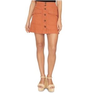Sanctuary Linen Blend Utility Mini Skirt Button Down Sierra Orange Size …NWT